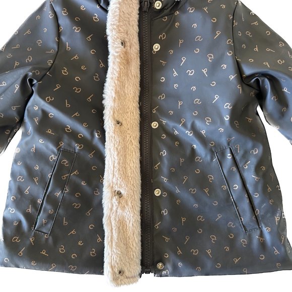Zara Baby Rubberized Faux Fur Lined Raincoat Alphabet Letter ABC Print Navy 2 3 - Picture 10 of 16